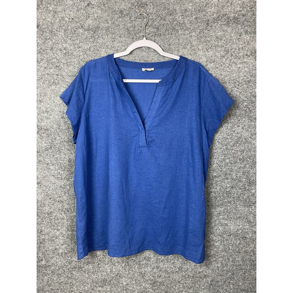 Mercer & Madison Linen/Rayon Shirt Short Sleeve‎ V-Neck Blue Size 1X